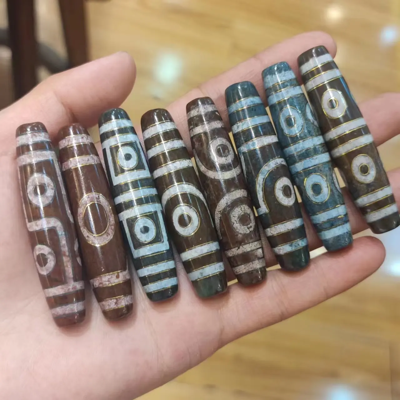 1 шт./лот натуральный Xiangxiong Cinnabar Agate Dzi Enlay медный длинный размер бусины старый материал Редкие породы амулет