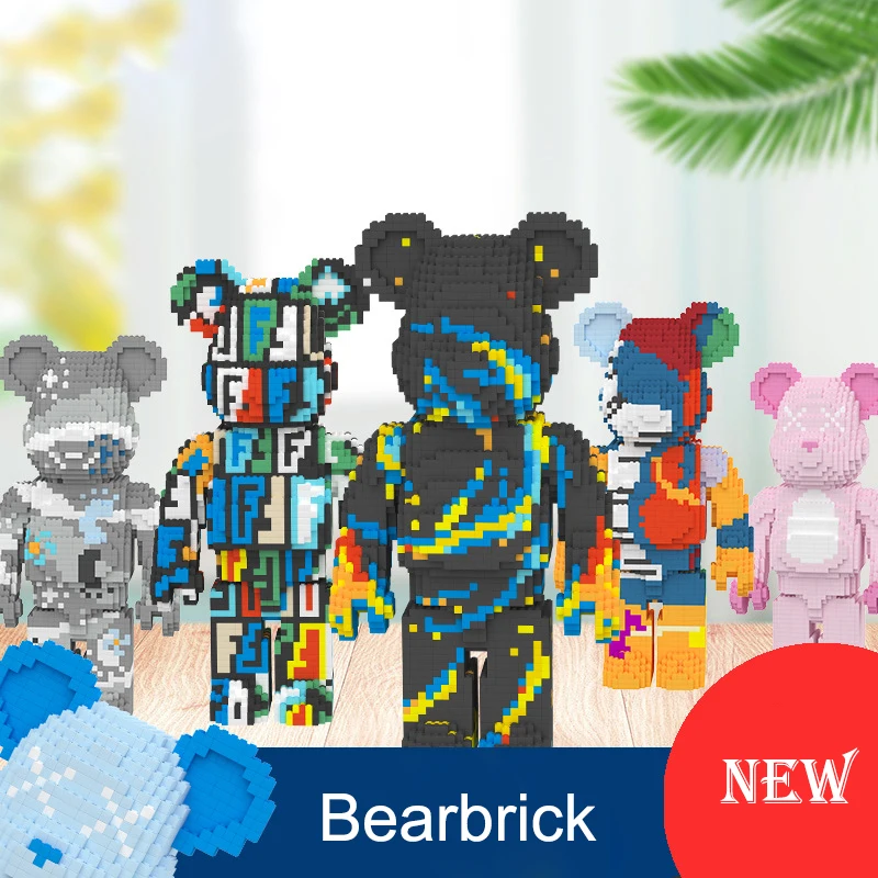 

13Style Bearbrick Micro Building Blocks DIY Assembly 43cm Painting Bear 3D Model Mini Brick Figure Toys For Home Office Decor