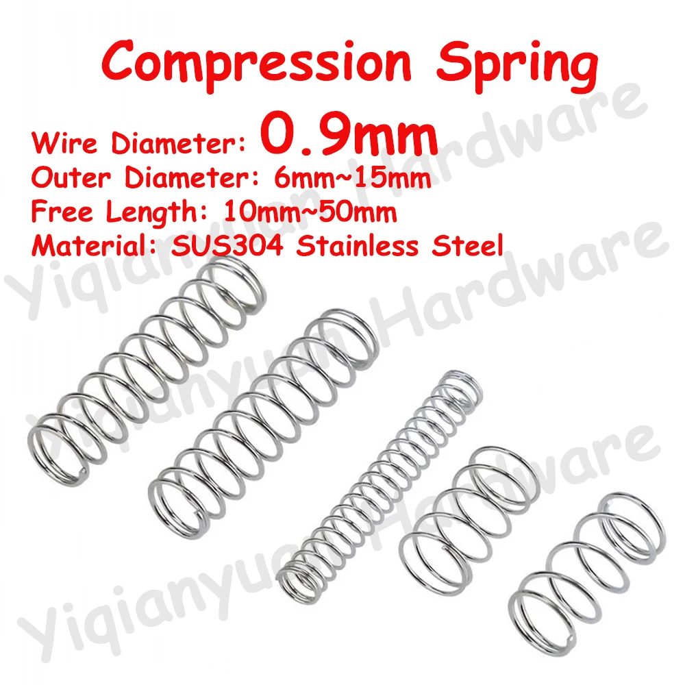 

10Pcs Wire Diameter φ0.9mm SUS304 Stainless Steel Cylidrical Coil Compression Spring Rotor Return Compressed Springs