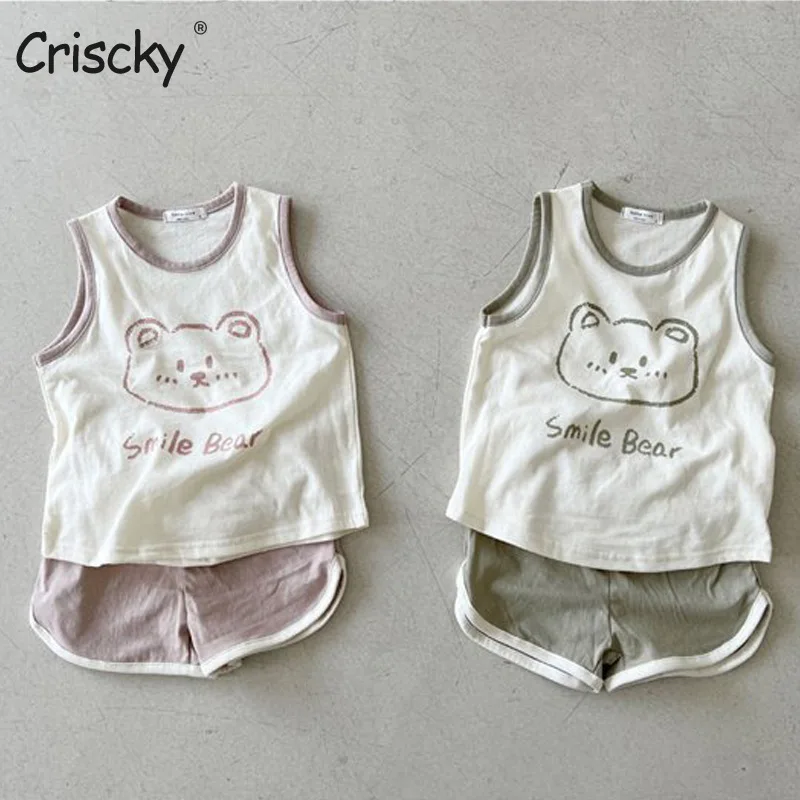 

Criscky Toddler Boys Girls Summer Sport Clothes Kids Printing Cotton Casual Short Sleeve Tank Top+ Shorts Children Outfits