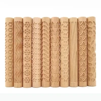 2022 ceramic tool wood carving pottery wood texture mud roller embossed pattern embossed rod mud roll rolling pin diy clay craft