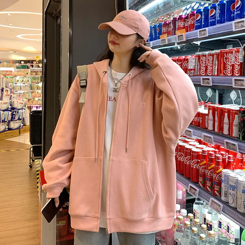 

XUAN Phd Women Casual Zip Up Oversized Hoodie Sweatshirt Female Hooded Pocket Zipper Harajuku Sweat Shirt Y2k Top Clothes Loose