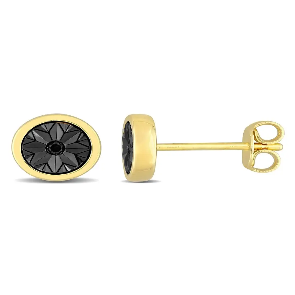 

Men`s Black Accent Yellow Gold Flash Plated Sterling Silver Stud Earrings