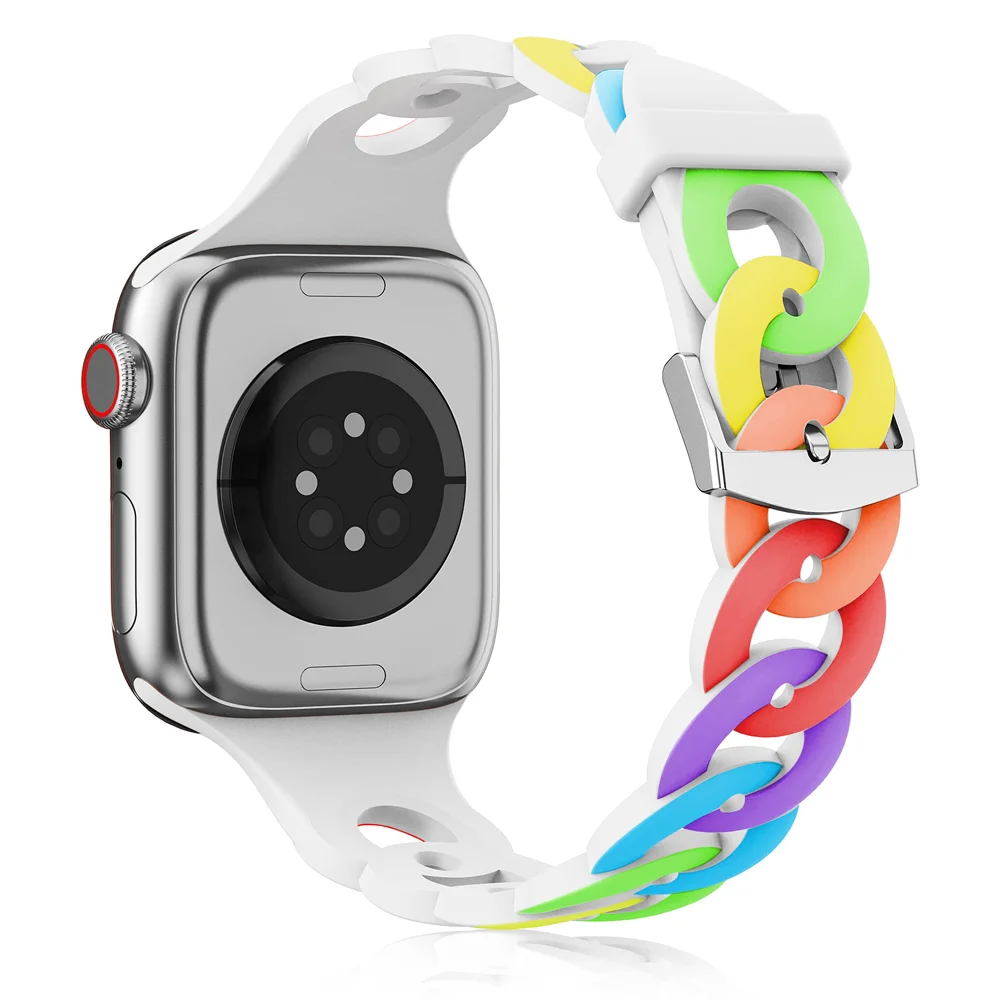 

Ремешок силиконовый для Apple watch band 45 мм 44 мм 40 мм 41 мм 42 мм 38 мм, Воздухопроницаемый браслет Gourmette correa iWatch series 7 6 5 4 SE