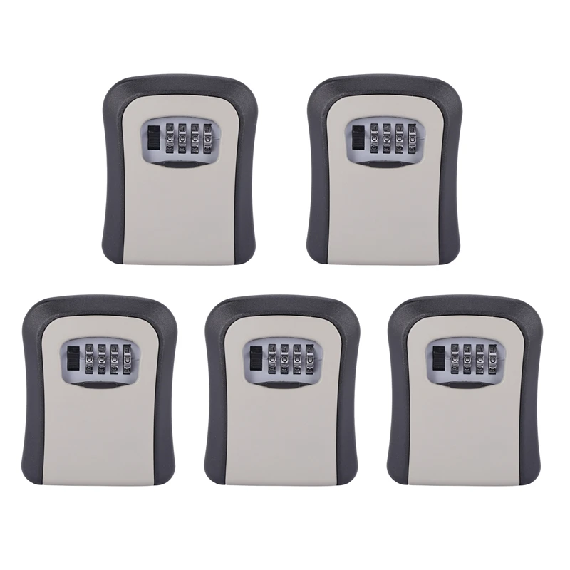 

5X Key Lock Box Wall Mounted Aluminum Alloy Key Safe Box Weatherproof 4 Digit Combination Key Storage Lock Box
