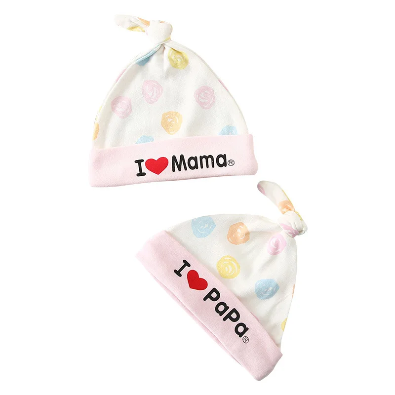 2 шт./Лот Детские шапки 100% хлопок мягкая шапка для новорожденных I Love Papa And Mama 0-6