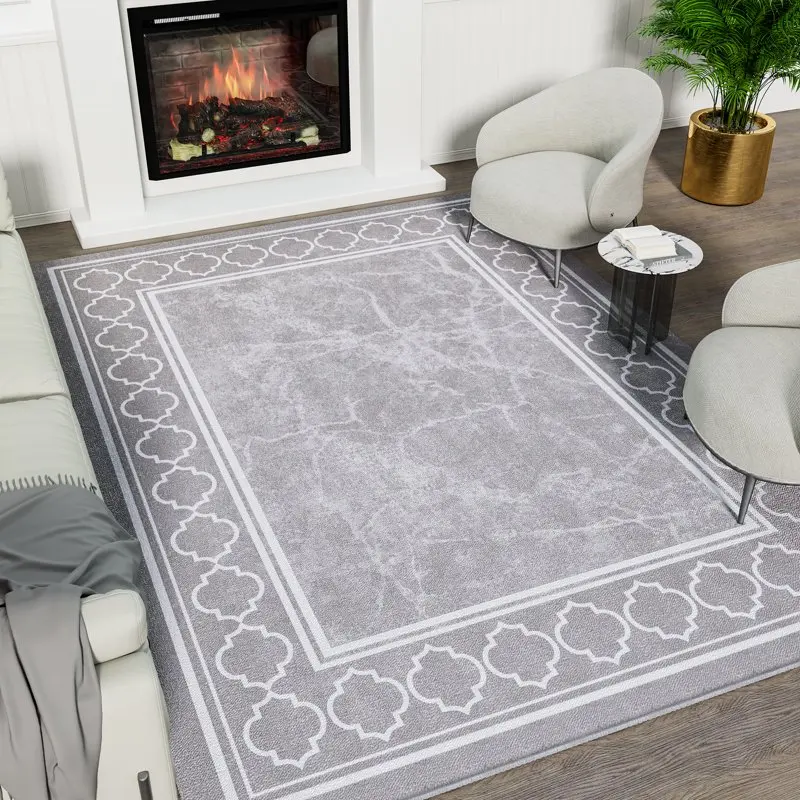 

Modern 5'x7' Non-Slip Gray Geometric Washable Area Rugs for Outdoor Patio, Carpet for Living Room, Balcony, RV Decorations - Sof