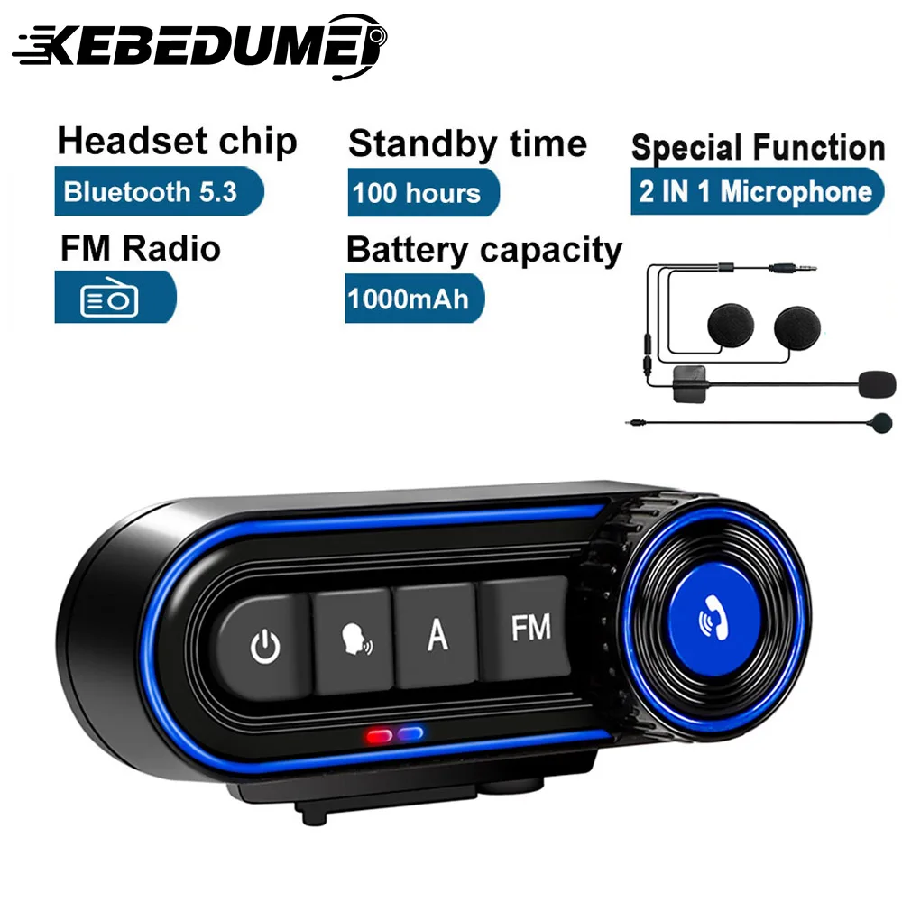 

Bluetooth 5.3 Motorcycle Helmet Headset Wireless Headset FM Radio Waterproof Handsfree Headphone Voice Control Music Player Kit