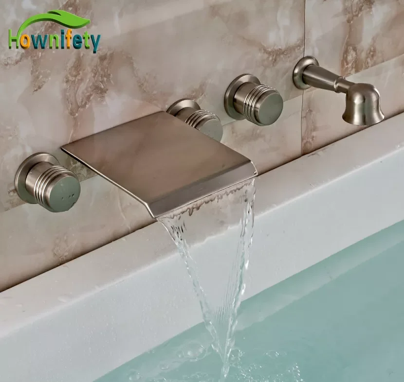 

Bath 5pcs Wall Mounted Tub Faucet Brass Handshower Mixer Tap Brushed Nickel