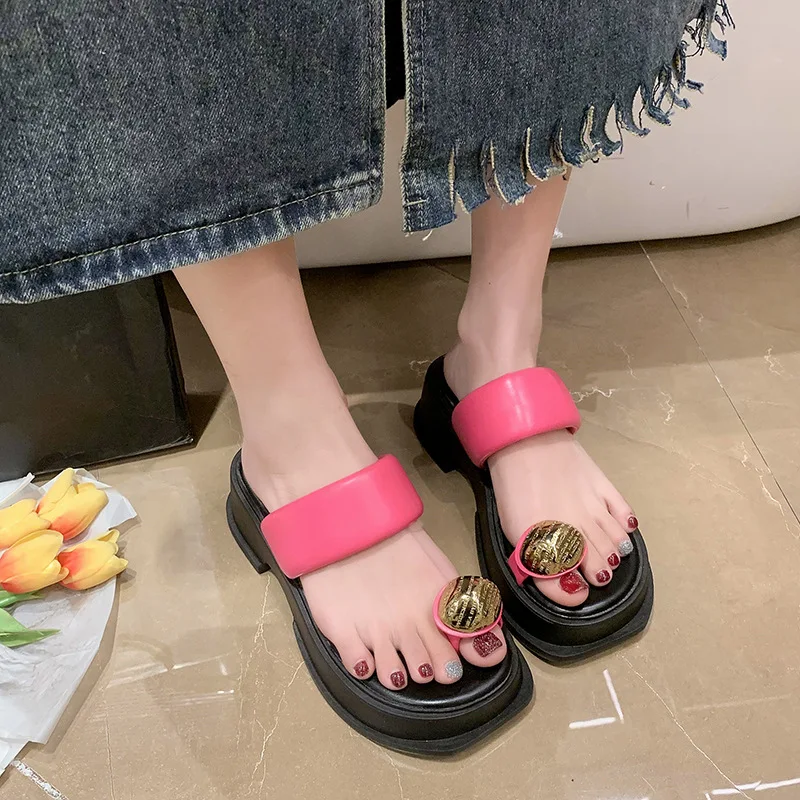 Summer Women Slippers Flats Platform Sandals Casual Shoes Designer Ladies PU Leather Slingback Flip Flops Soft Slides 2023 New