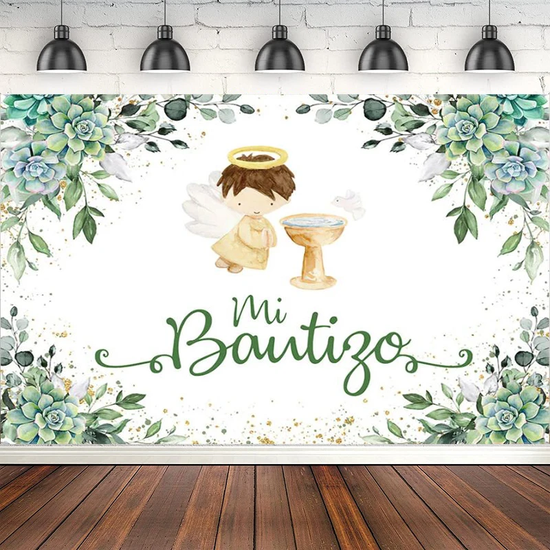 Фон для фотосъемки крещения Mi мальчика детского душа зеленые листья фон постер