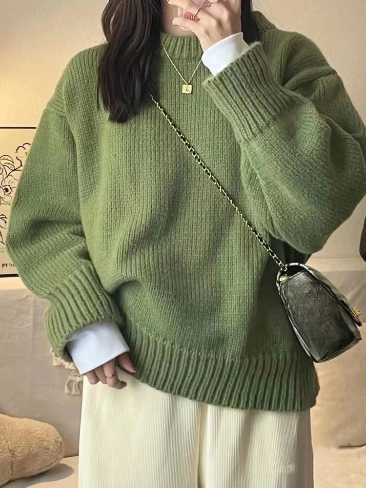 gaga Vintage Sweter Kobiety Jesień Zima Moda O Szyja Odzież wierzchnia Solidny Luźny Pulower Prosty Casual Dzianina Damski