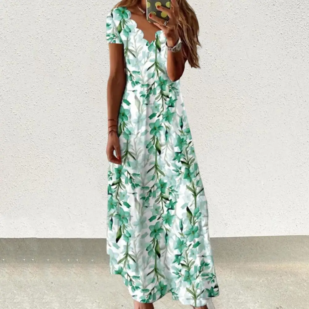 

Maxi Dress Ankle Length Women Summer Dress Loose Hem Lady Summer Dress