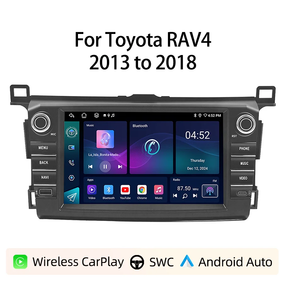Фото 8-дюймовая автомобильная магнитола Android Type-C для Toyota RAV4 2013-2018 с беспроводным CarPlay, Android Auto, GPS-навигацией, Bluetooth и управлением с руля №1