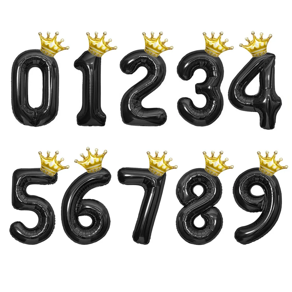 Мини-золотая корона + 32-дюймовый воздушный шар с номером Золото серебро черная