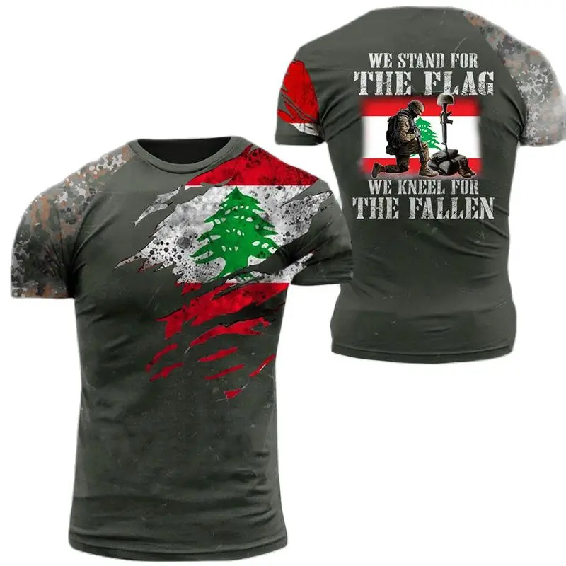 

Lebanese Men's T-Shirt Veteran Soldier Flag Print Casual T-Shirt For Men Oversized Clothing Pullover O Neck Short Sleeve Camisa