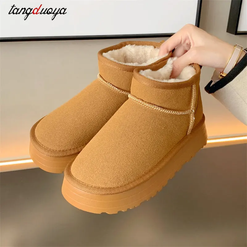 

Женские ботинки, зимние теплые ботинки на меху, новинка 2023, повседневная обувь, замшевые короткие плюшевые ботильоны, обувь на плоской подош...