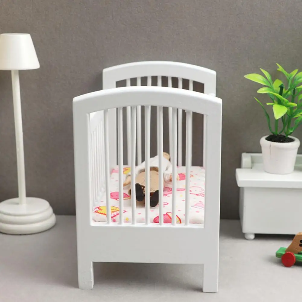 

Miniature Baby Bed Handrail Nursery Room Beds No Odor High Fidelity Doll House Baby Bed Doll House Bed Cradle Miniature