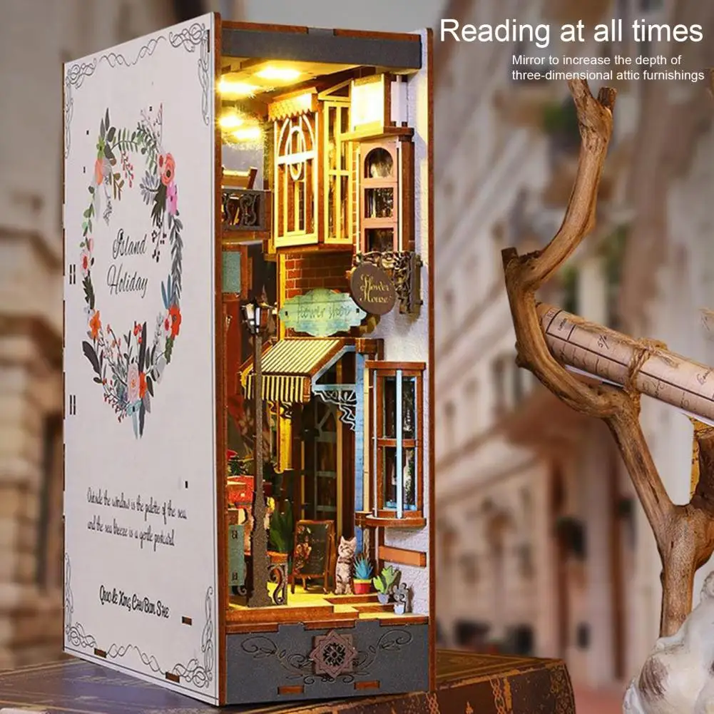 

1 Set Book Nook Dollhouse Authentic Restoration Structured Decoration Wood 3D Holiday Sea Island Booknook Model Accessories