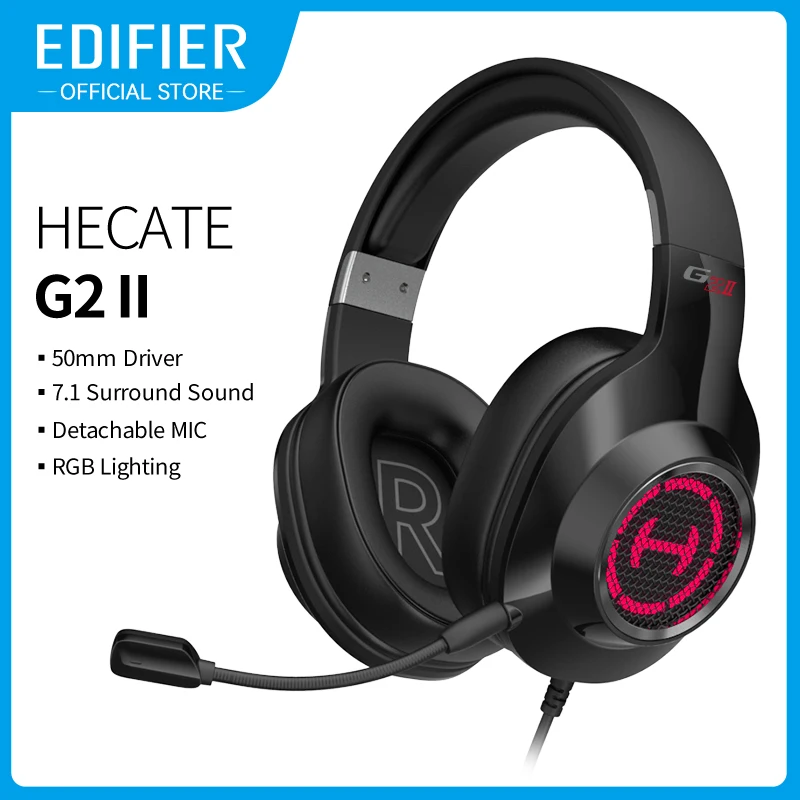 

Edifier G2II Gaming Headset Gamer Headphones Wired Headset 50mm driver 7.1 Surround Sound RGB Light Noise Cancelling Microphone