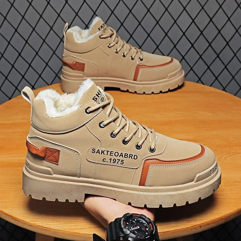 Высокие зимние туфли для мужчин теплые морозостойкие модные ботинки