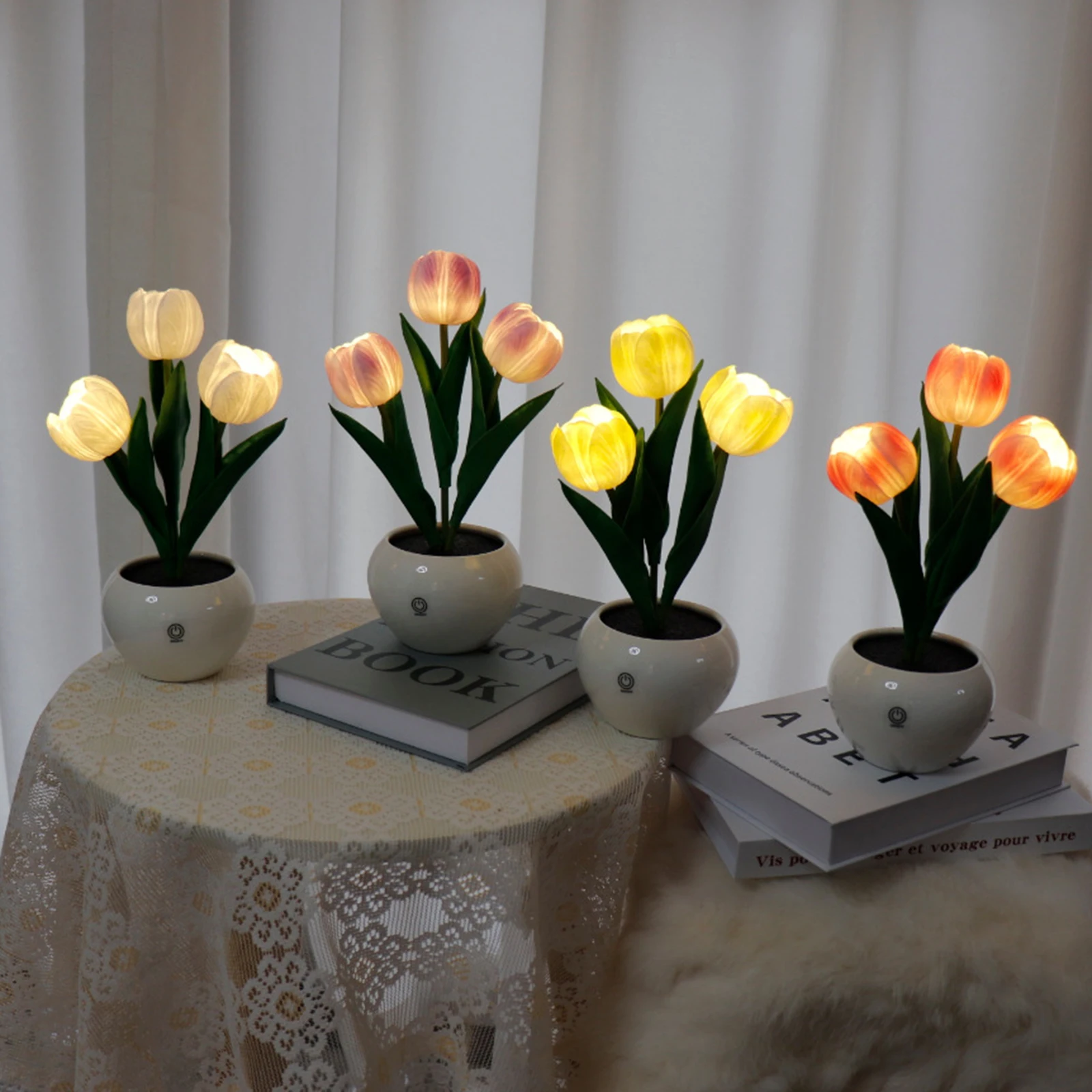 

Artificial Tulip Bonsai Night Light USB Rechargeable Flower Lamp Ambient Night Light For Bedroom Home Decoration Holiday Gift