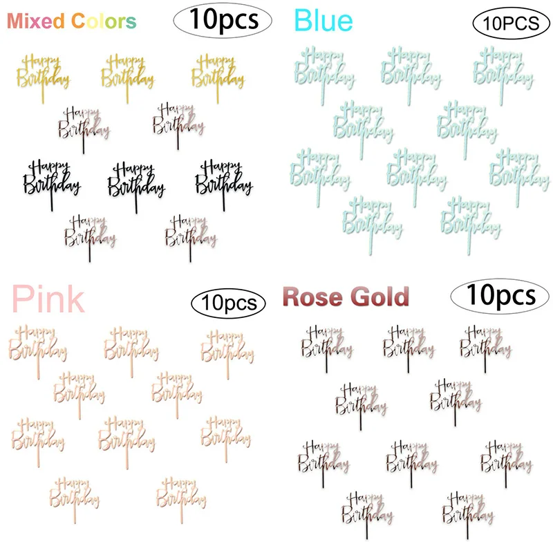 

10pcs/Lot Gold Blue Happy Birthday Cake Toppers Acrylic Birthday Cake Topper For Kids Birthday Party Cake Decoration Baby Shower