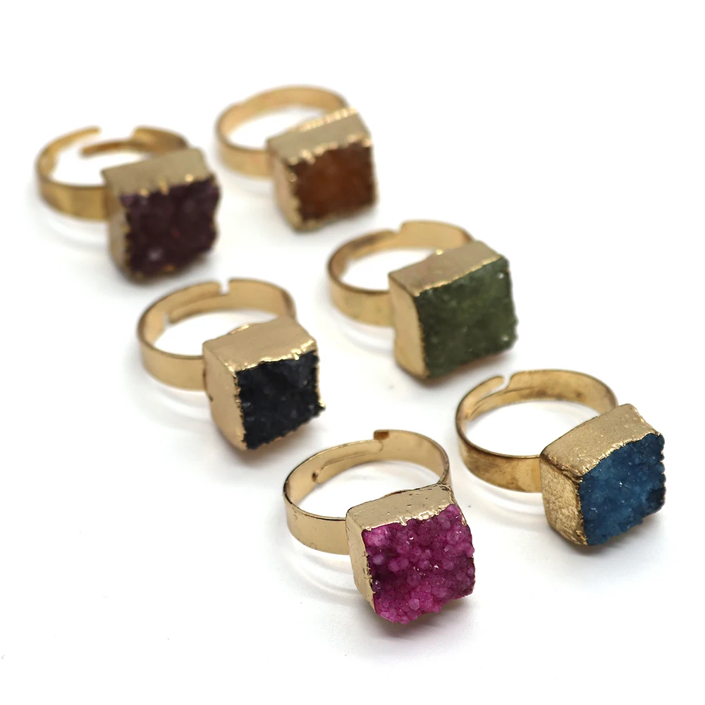 Кольцо из натурального камня с квадратным кристаллом 12 мм регулируемое красивое