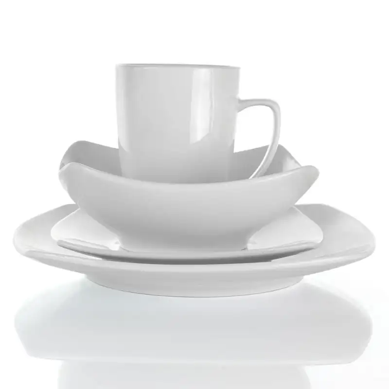 

2023 New 16 Piece Square Porcelain Dinnerware Set in White Dinnerware Set Kitchen Accessories Dining Table Set Plates and Bowls