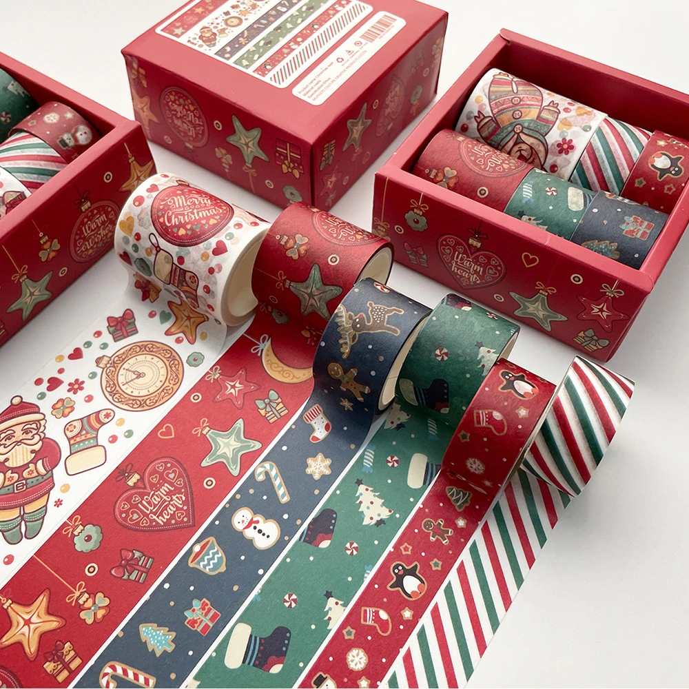 

Christmas Washi Tape Handwriting Tape Christmas Gifts Decorative Material Tape 6 Rolls In A Box 3m/roll Home Decoration