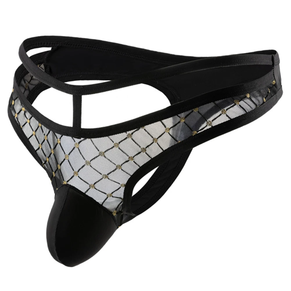 

Sexy Men See-through Thong Underwear Diamond Mesh Breathable Briefs Crotch Bulge Pouch G-string Panties Short Erotic Lingerie