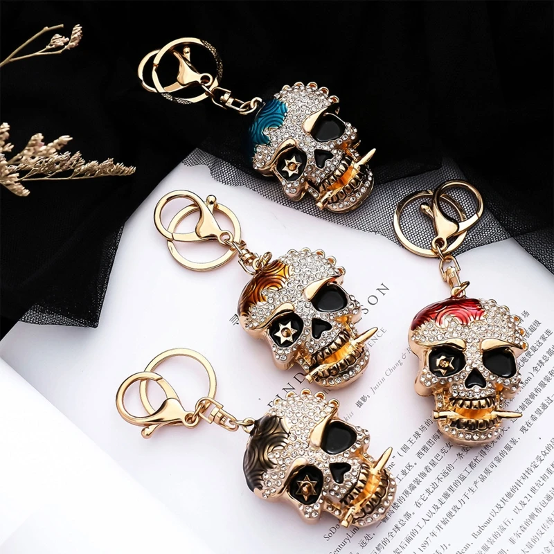

Cool Skull Keychain Crystal Rhinestone Keyrings Car Bag Pendant Ornaments Purse Wallets