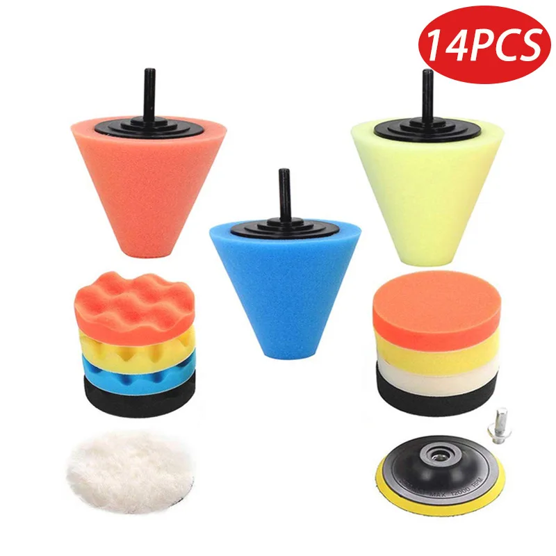 14pcs Car Polishing Kit Buffing Pad 1/3''/6mm Wheel Polishing Cone Car Body Wheels Body Wheel Care Tools Car Cleaning Tools