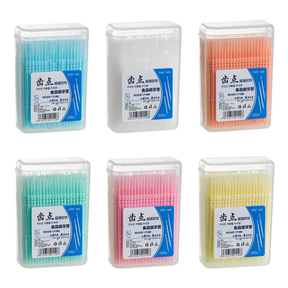 

6 Boxes Double Ended Plastic Toothpick Brush Picks Portable Dental Brushes Soft Floss Toothpicks Interdental Polypropylene