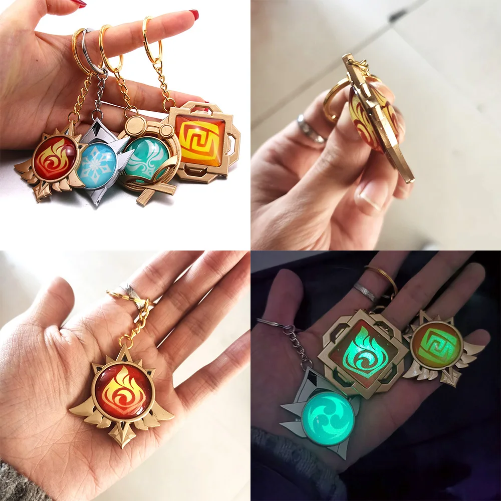 Game Genshin Impact Vision Luminous Lnazuma Yae Miko Maple Leaf Manyo Keychain 7 Element Weapons Eye Of Original God Toy KeyRing |