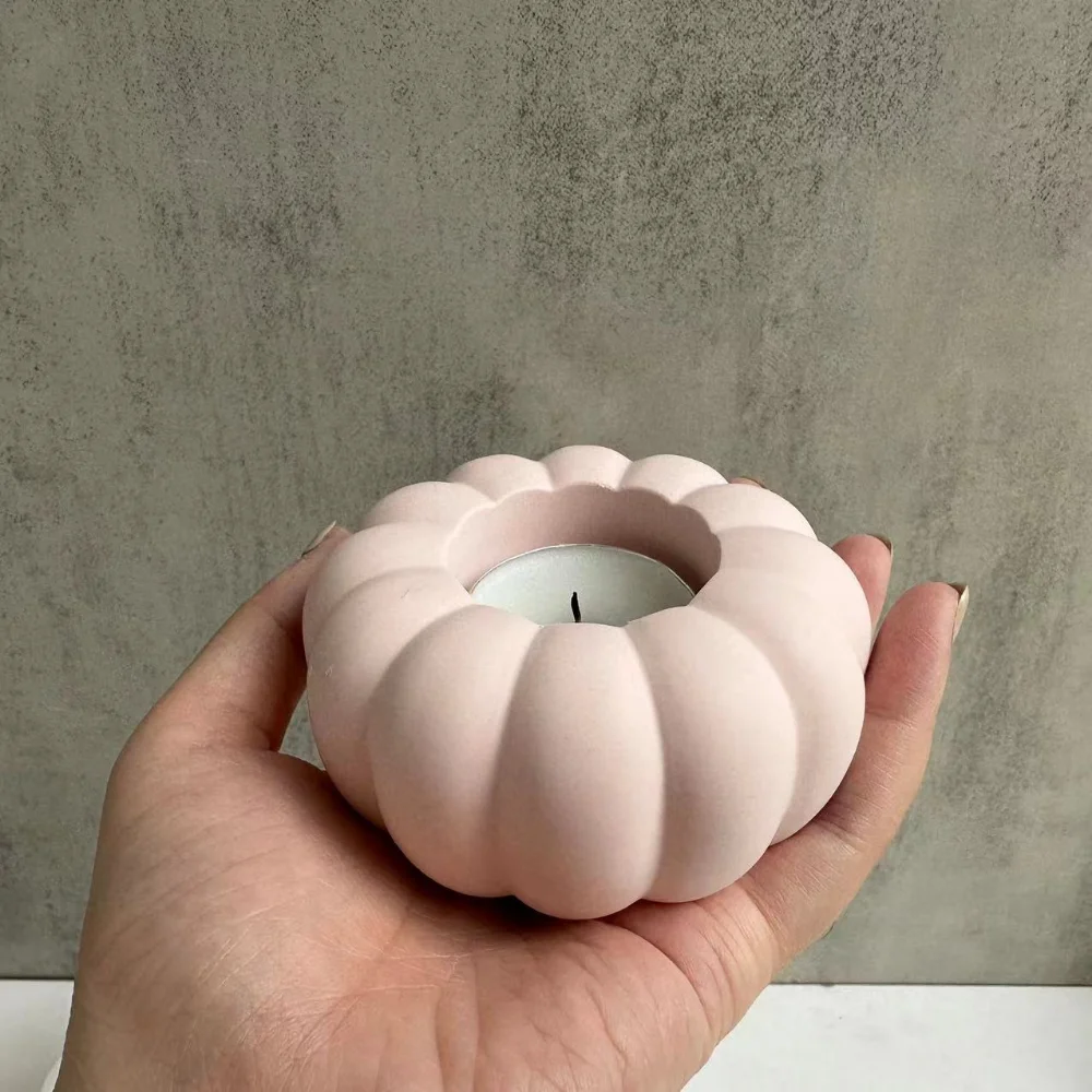 Pumpkin Candlesticks Silicone Molds DIY Cement Plaster Round Candle Holder Pottery Mould Home Decoration Handicrafts Gifts