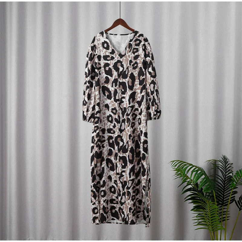 Женское платье-миди с леопардовым принтом свободное весеннее шикарное платье