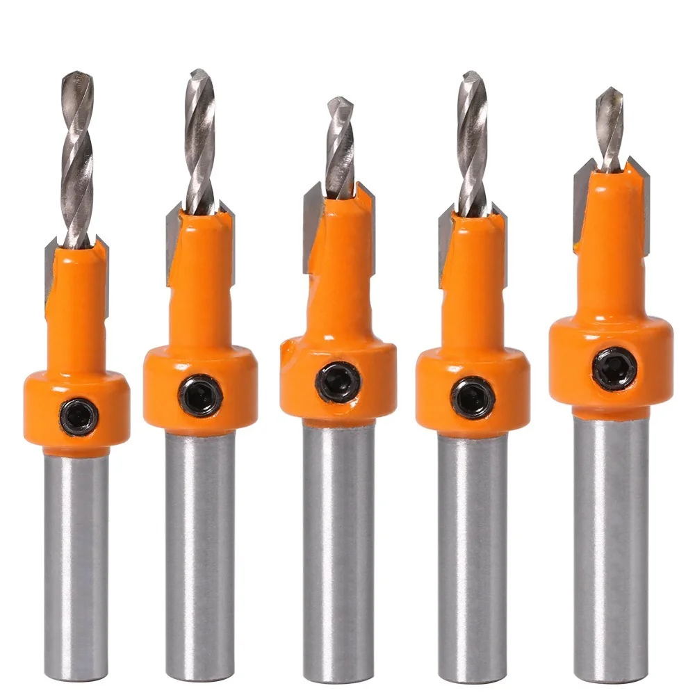 

5pcs 8mm Woodworking Countersunk Drill Bit Taper Hole Drill Wood Self-tapping Screw Installation Step Drill Tool Parts