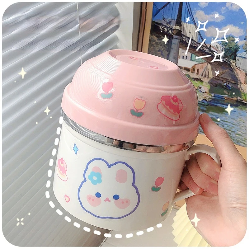 

1pc Fast Food Cup Stainless Steel Instant Noodle Bowl Student Lunch Box Bowl Chopsticks Set Tableware Insulated Lunch Box