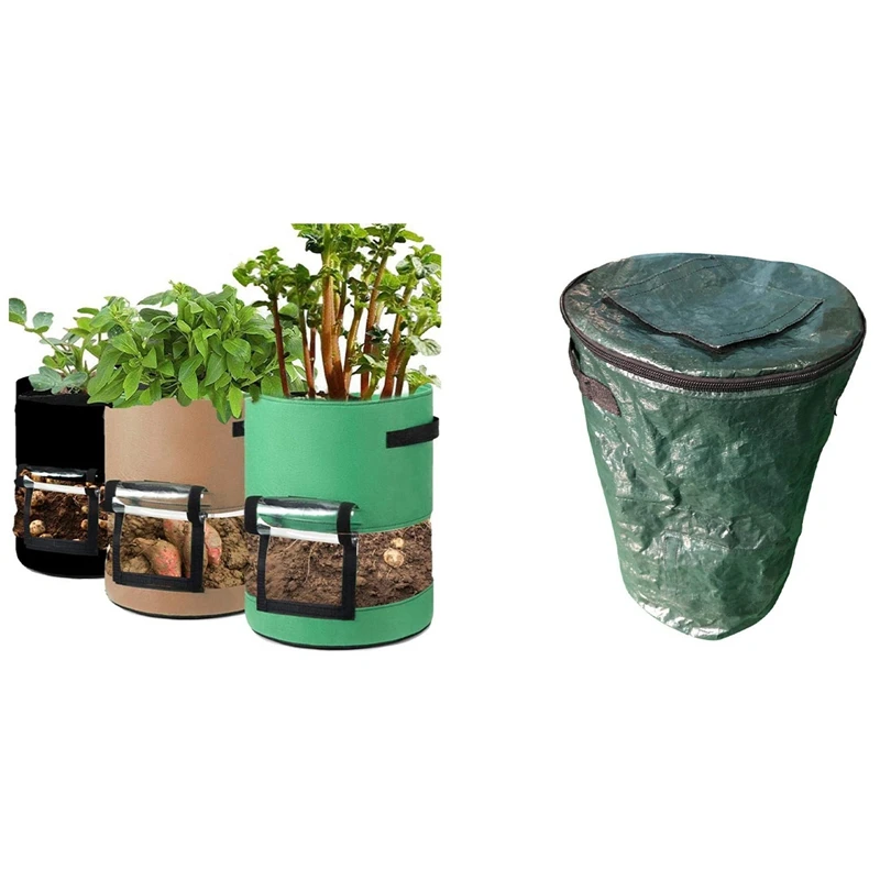 

Collapsible Compost Bin,Yard Waste Bag With 3 Bags Of Potato Tomato Planting Bags