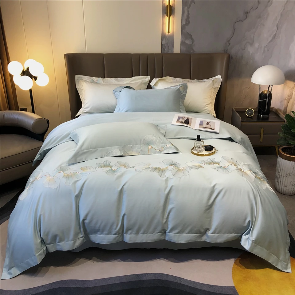 

ABAY Bedding set Egyptian cotton Luxury Embroidery Duvet cover Fat bed sheet pillowcases Soft Bed Set Silky quilt cover