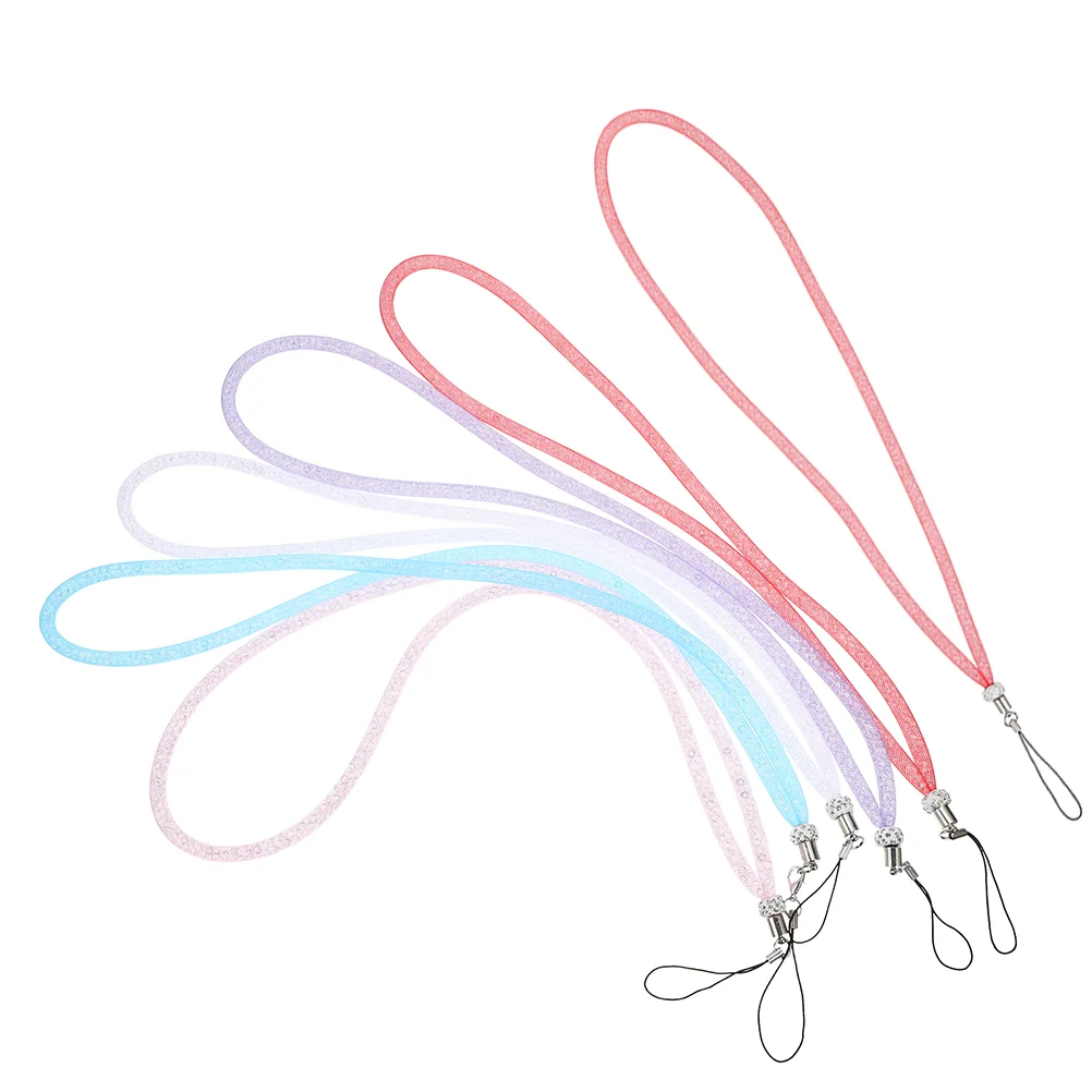 

6pcs Nylon Mesh Rhinestone Phone Case Hanging Ropes Hanging Neck Ropes