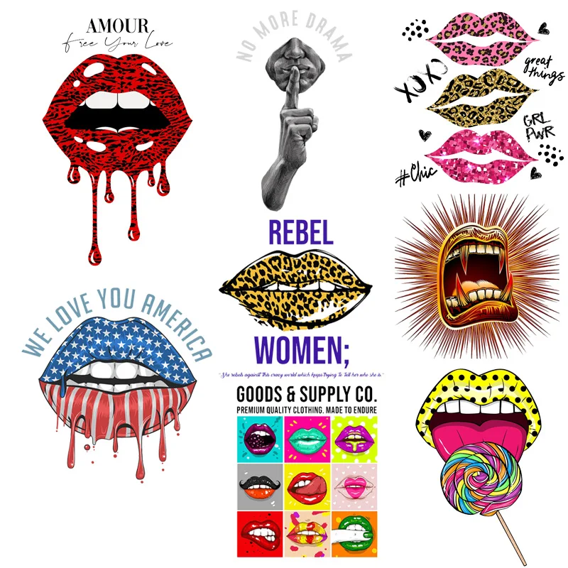 

Iron-on Transfers Sexy Lips Patches for Girl Clothing T-shirt Dress Applique Heat Transfer Fusible Letter Patch Stickers Badges