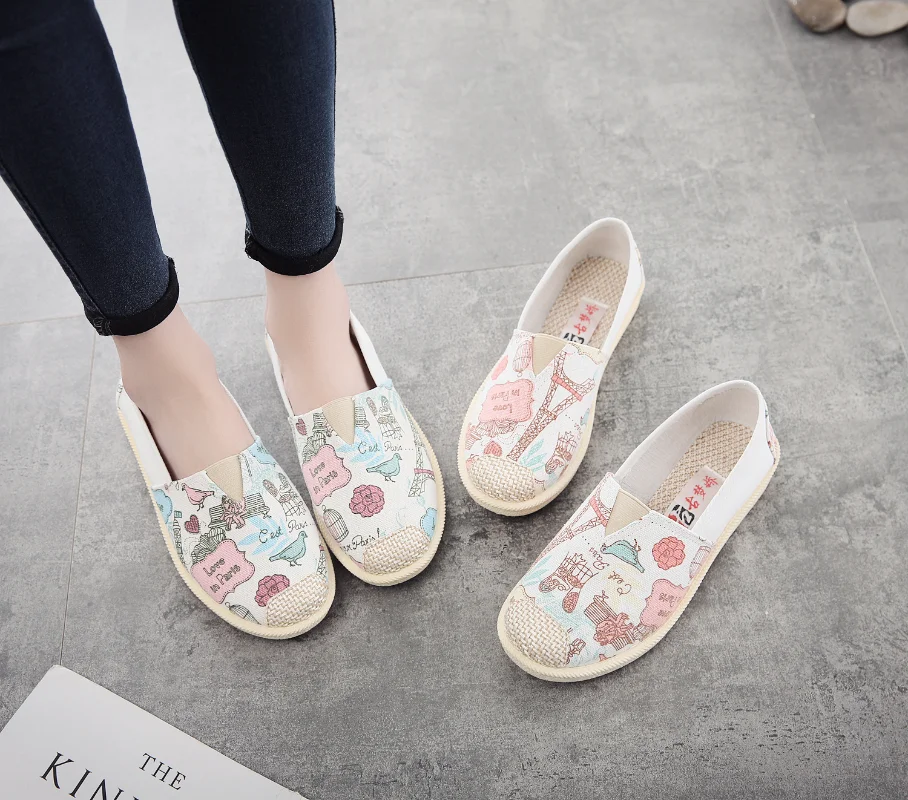 Women's Canvas Shoes Breathable Men's Casual Shoes Slip-on Hemp Shoes Graffiti Straw Women's Shoes Flat Shoes 2023 Summer Style