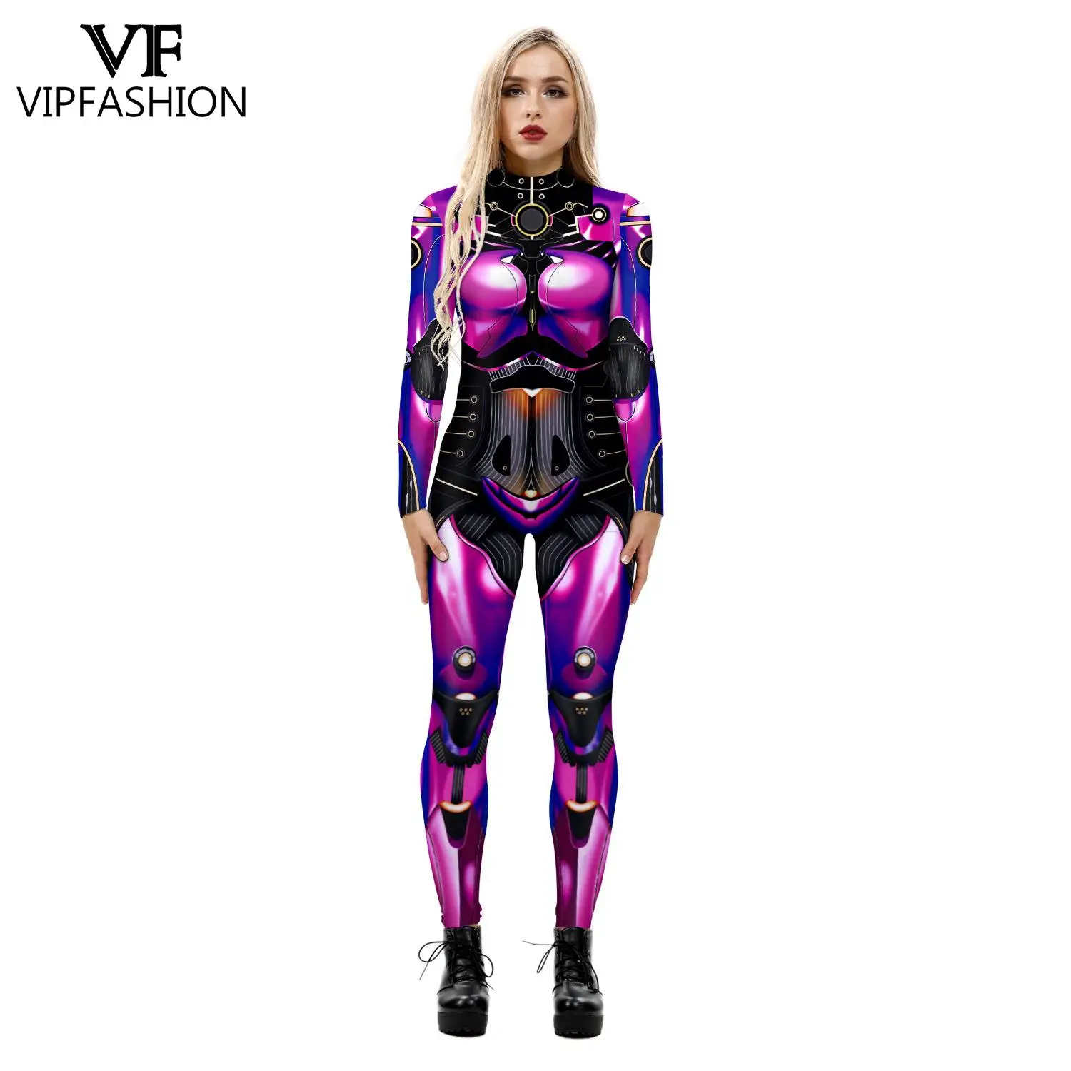 Комбинезон женский в стиле панк из 12% спандекса на молнии сзади