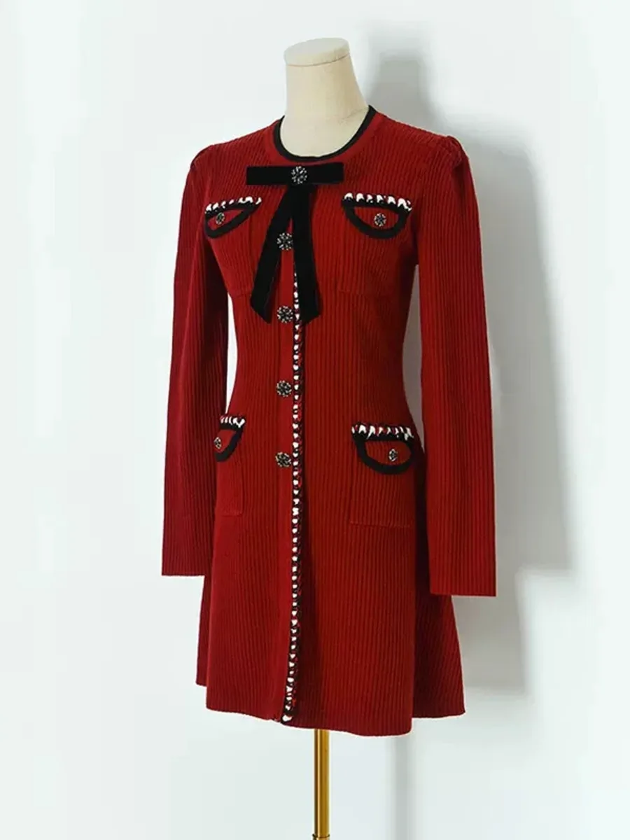 Новые модные рождественские красные вязаные короткие платья для женщин