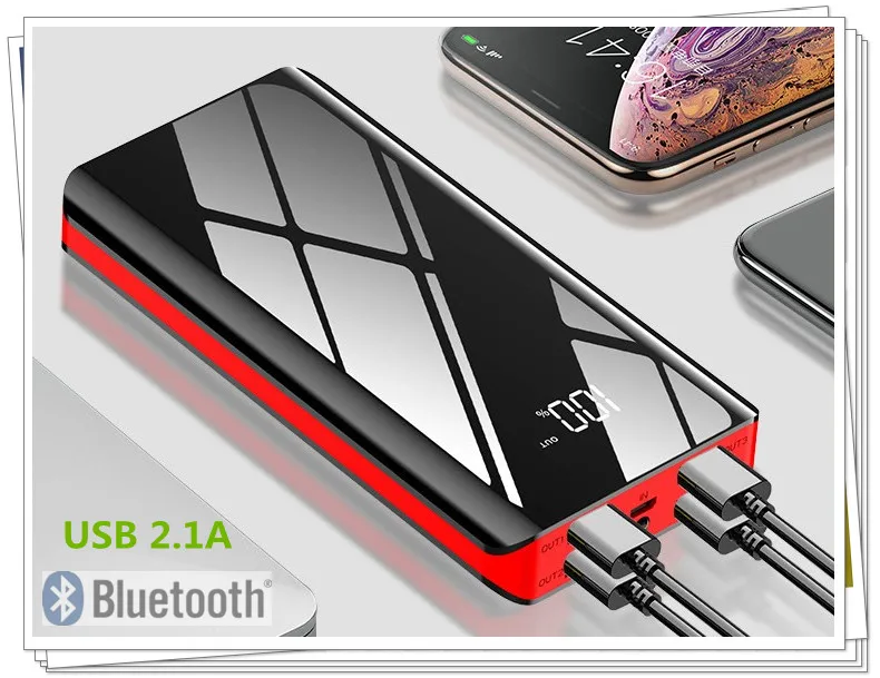 

Внешний аккумулятор 10000 мАч ~ 4USB, 5 В, 2,1 А, зеркальный экран, светодиодный дисплей, Внешнее зарядное устройство, внешний аккумулятор