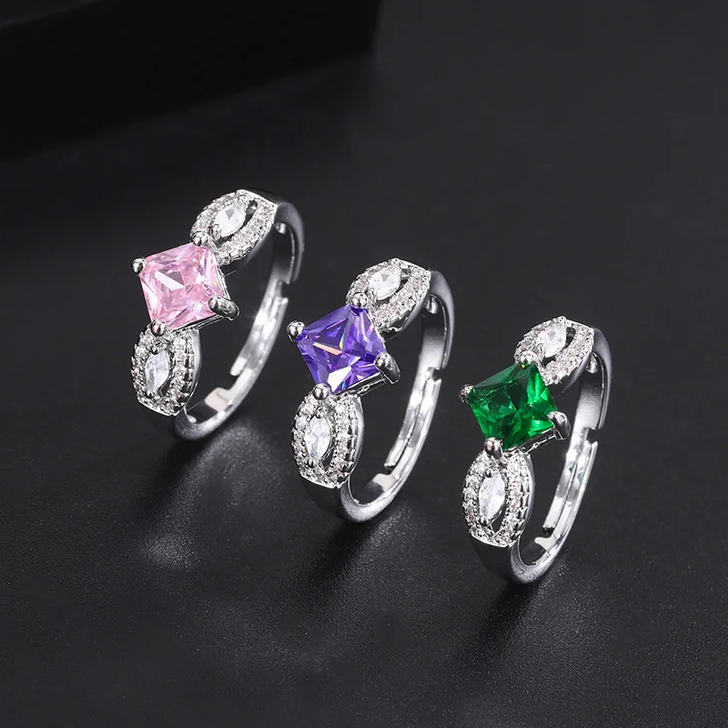 

Luxury brand genuine real jewels Exaggerated Cold Wind ins Geometric Zircon Small Fashion Temperament Living Ring high quality