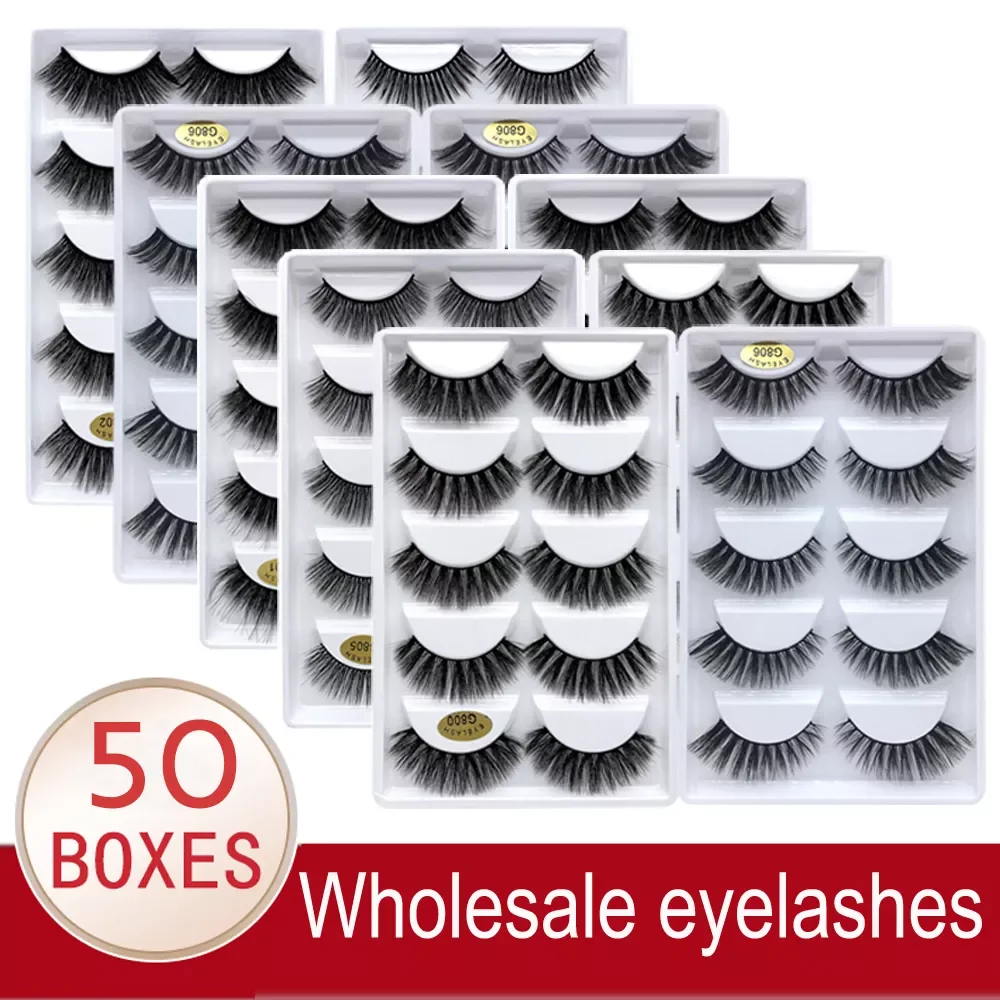 

NEW2023 Wholesale Eyelashes 20/30/50 Boxes 5 Pairs 3D Mink Lashes Natural False Eyelashes Soft makeup Fake Eye Lashes cilios g80