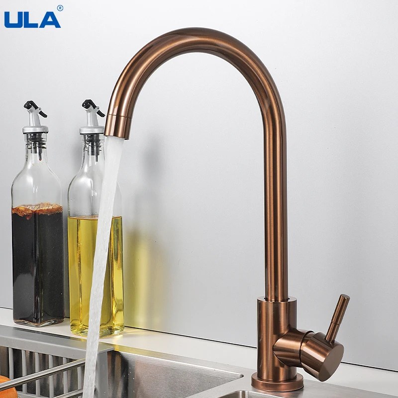 

ULA Rose Gold Kitchen Faucet 360 Rotate Stainless Steel Kitchen Mixer Tap Deck Mount Cold Hot Water Sink Mixer Taps Torneira